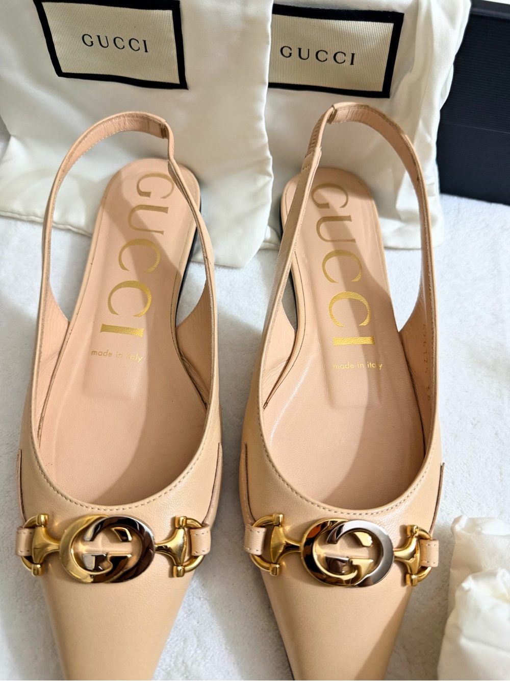 Gucci Horsebit Pointed Toe Slingback Flats Size 6.5 EUC